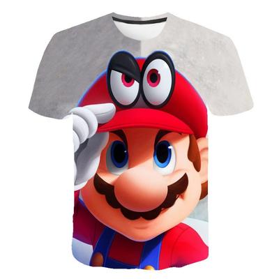 Summer 3D Digital Color Cartoon Animation Mario Print Children's Casual Comfortable Short Sleeved T-shirt