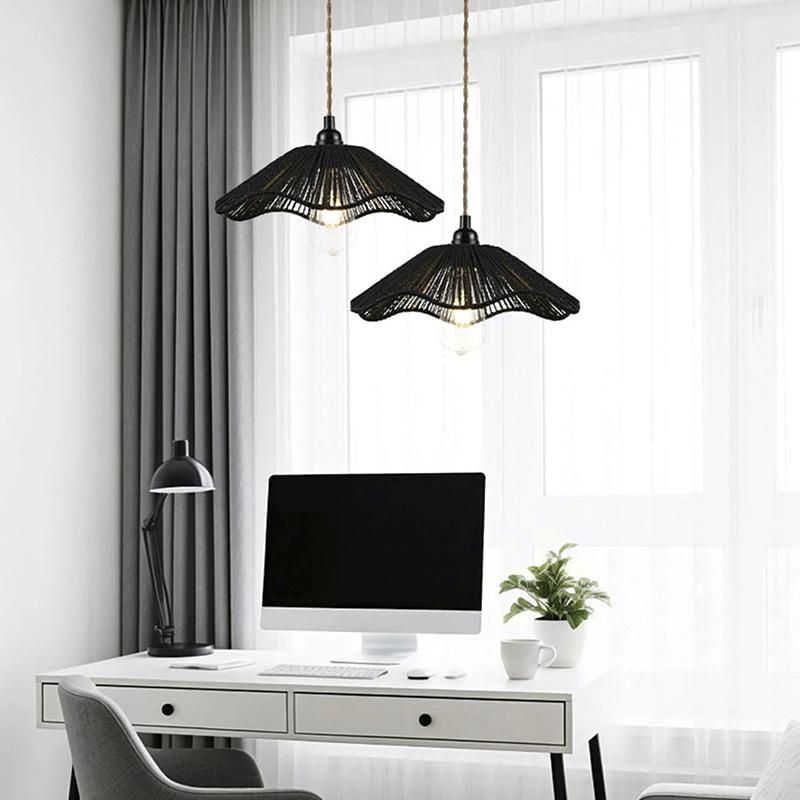 Woven Rope Pendant Chandelier Lampshade Handmade Rattan Shade for Cafe Bar Restaurant Boho Decoration