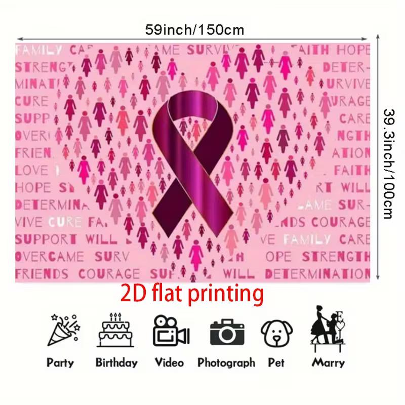 2D Pink Ribbon Banner, Women Silhouettes and Strength Backdrop for Decor