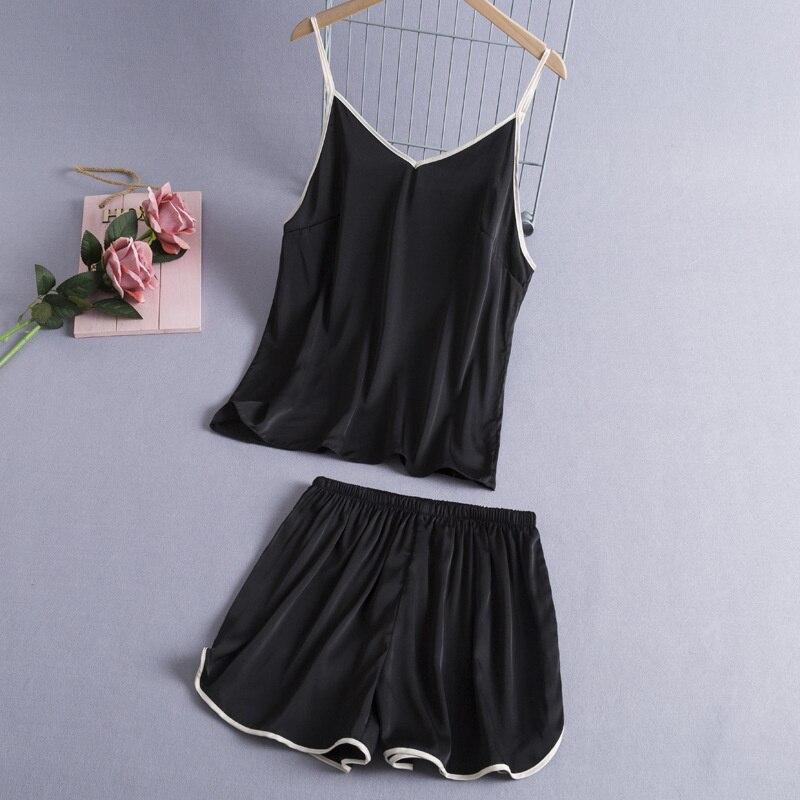 Women's Imitation Silk Pajamas Suspender Shorts Two-piece Simple Style Pajamas Suit Comfortable Home Clothes