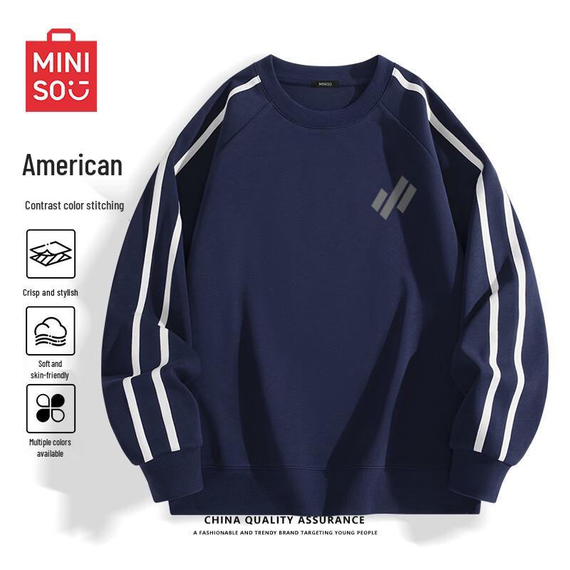 Miniso Men s Retro Color-block Striped Crew Neck Sweatshirt L