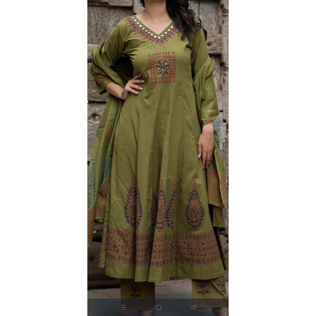 Indian Pakistani Cotton Kurta Pant Dupatta Set Bollywood Wedding Wear Kurti Set