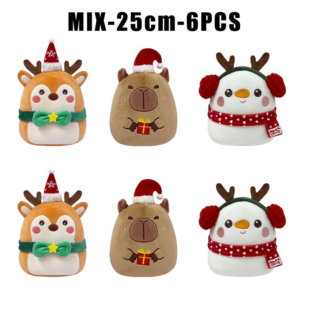 1/3/6PCS Santa Snowman Reindeer Plush Pillow Toys Capybara Stuffed Animal Christmas Home Decor Gifts