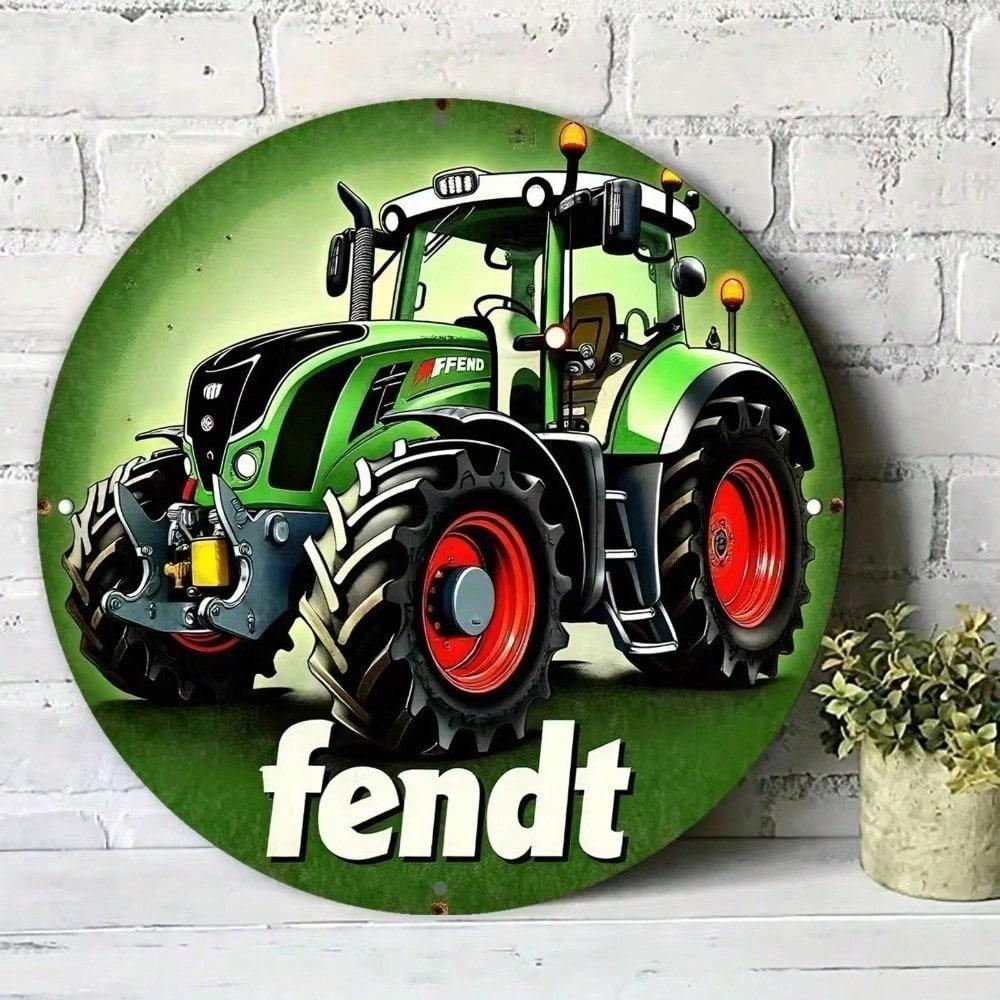 Vintage Fendt Traktor Metallwandschild - Rustikales Bauernhaus Garage Man Cave Dekoration, Grüne Rote Gelbe Aluminiumplakette