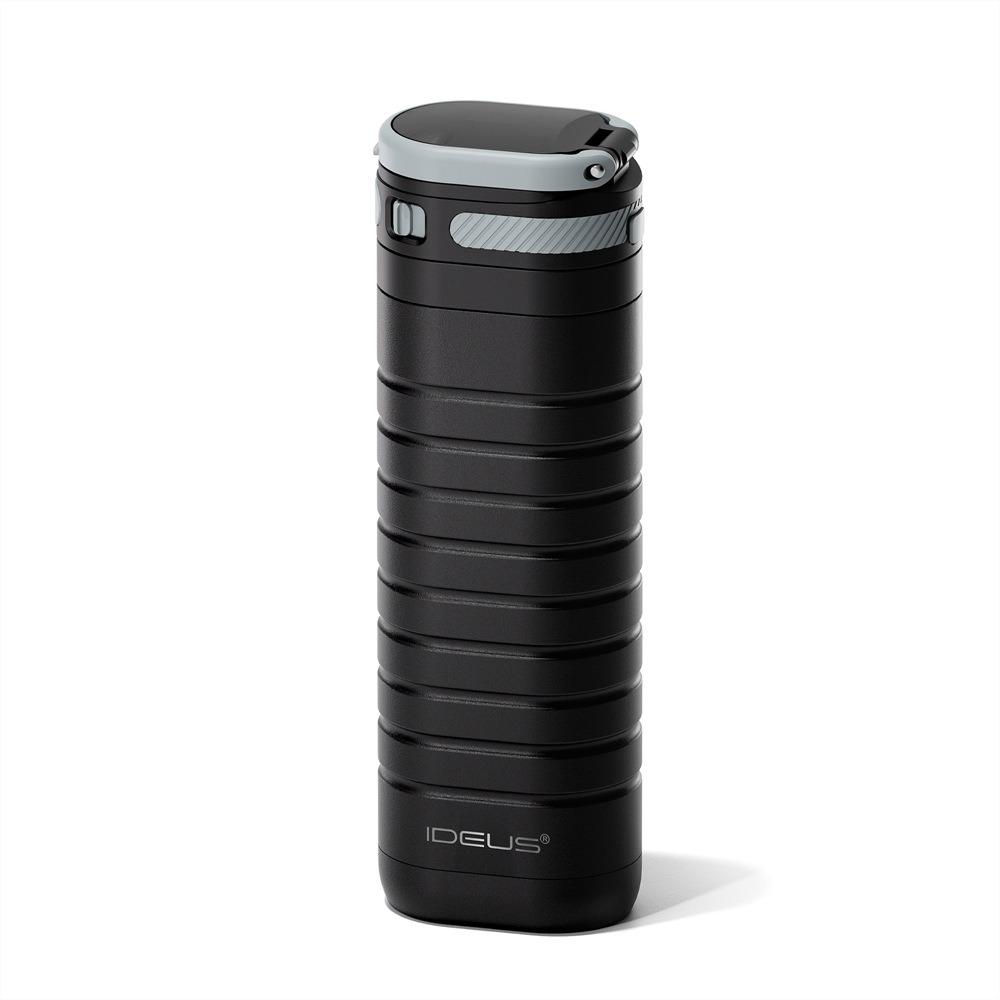 

IDEUS insulated stainless steel water bottle with lockable cap and leak-proof travel cup, suitable for or cold beverages 350ml чорний