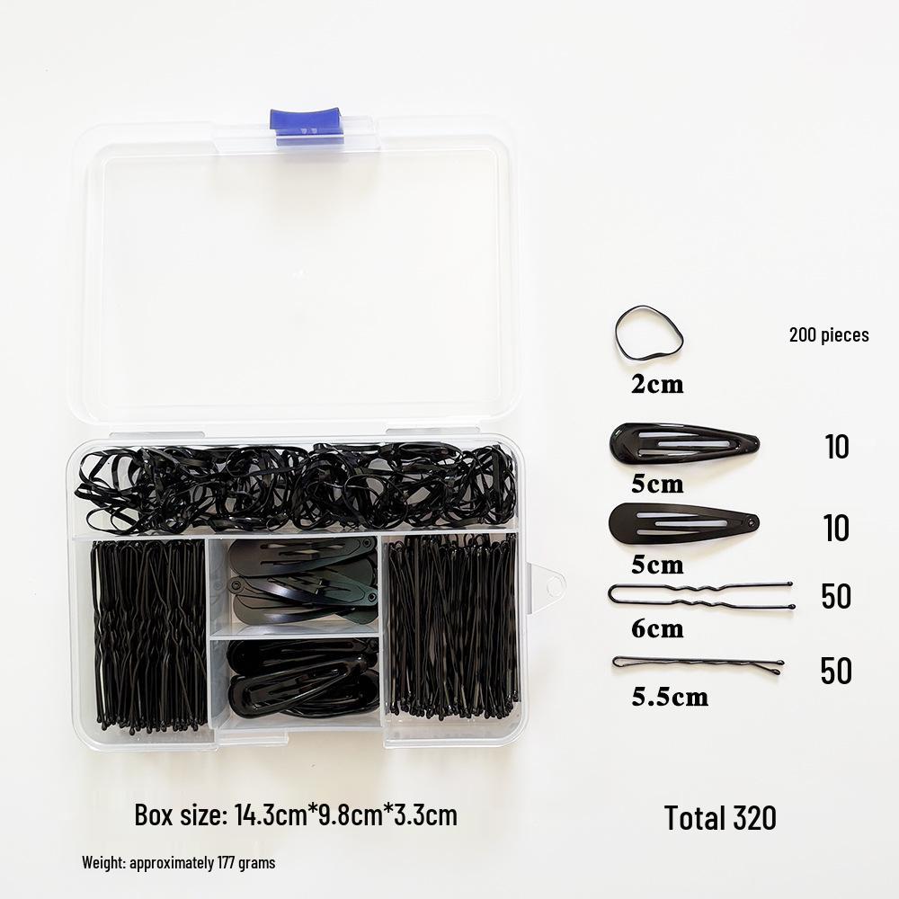 

Black Headdress Hairclip Set: U-Clip, One-Word Clip, BB Clip, Rubber Band