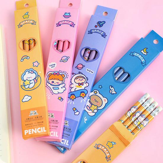 4Pcs Astronaut Cartoon Pencils Set Portable Space Theme Pencils with Eraser Head Safe Kids