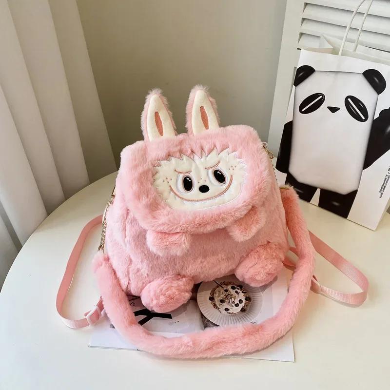 42cm Cartoon Labubu Rabbit Backpack Plush Doll Animal Labu Plush Toy Cute Labu Rabbit Dolll Soft Stuffed Backpack for Girl Gifts