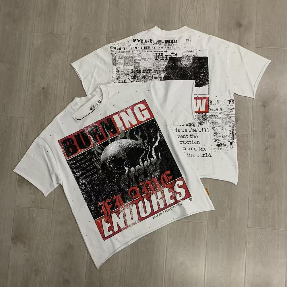 VibeStreet Streetwear Vintage Lavé Diamant Crop Top pour Homme Col Rond Manches Courtes Coupe Ample Coton Strass T-shirts Oversize