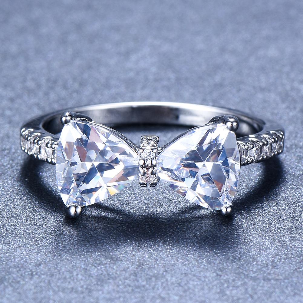 Chic Four Claws Bowknot Red Zircon Rings for Women Ring Fashion Jewelry Size 6-10