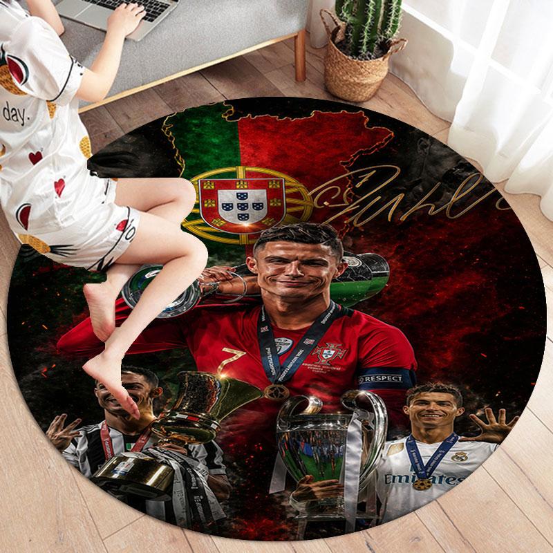 CR7 Cristiano Ronaldo Στρογγυλό Χαλί, Χαλί για Σαλόνι Υπνοδωμάτιο Καναπέ Παιδικό Δωμάτιο Διακόσμηση, Αντιολισθητικό Πατάκι Δαπέδου