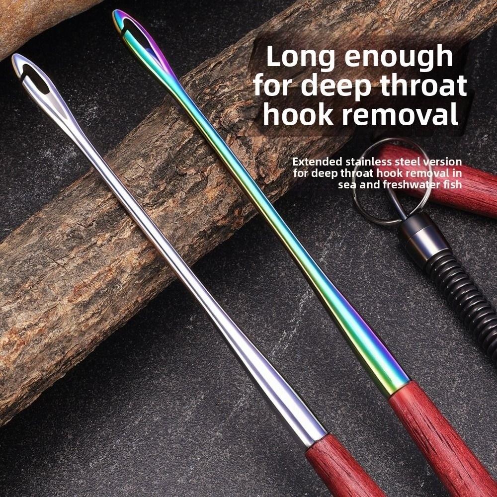 New Multifunctional Fishing Hook Remover Stainless Steel Wooden Handle Deep Throat Hook Head Extended Fish Hook Removal Tool