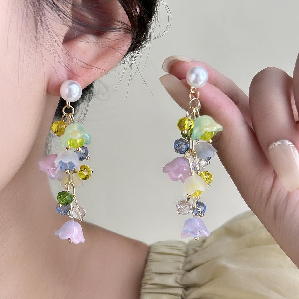 Summer Color Dopamine Lily Of The Valley Earrings Super Fairy Seaside Vacation Earrings Long Flower Fringed Earrings