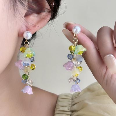 Sommerfarbe Dopamin Maiglöckchen Ohrringe Super Fee Meeresurlaub Ohrringe Lange Fransenblumen Ohrringe
