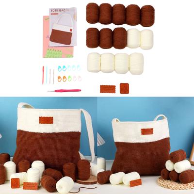 DIY Crochet Shoulder Bag Kits for Beginners DIY Crochet Starter with Yarn Crochet Hook Sewing Needle and Instruction