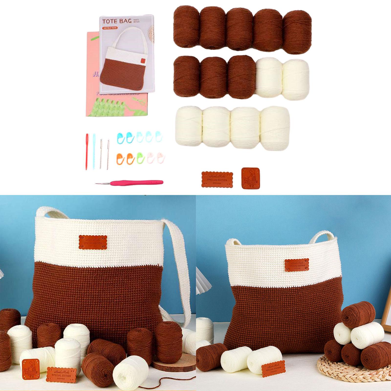 DIY Crochet Shoulder Bag Kits for Beginners DIY Crochet Starter with Yarn Crochet Hook Sewing Needle and Instruction