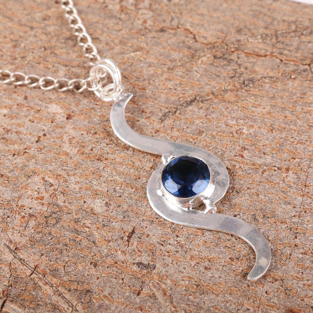 London Blue Topaz Pendant, 925 Solid Sterling Silver Gemstone Jewelry, Handmade Pendant, For Thanksgiving