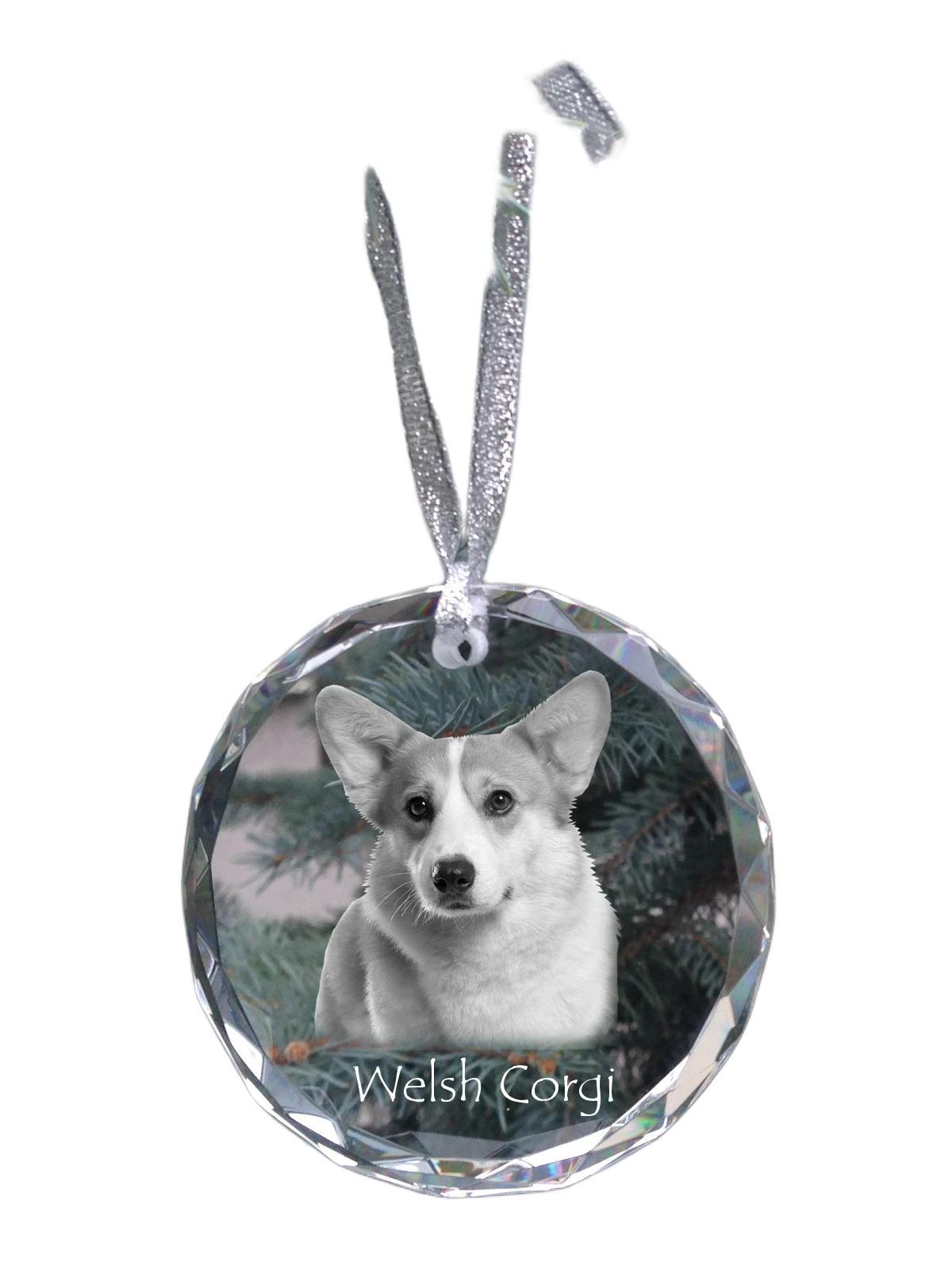 

Pembroke Welsh Corgi - crystal bauble with a photo, dog photo in crystal, personalized Christmas tree ornament by Art-Dog brand прозорий