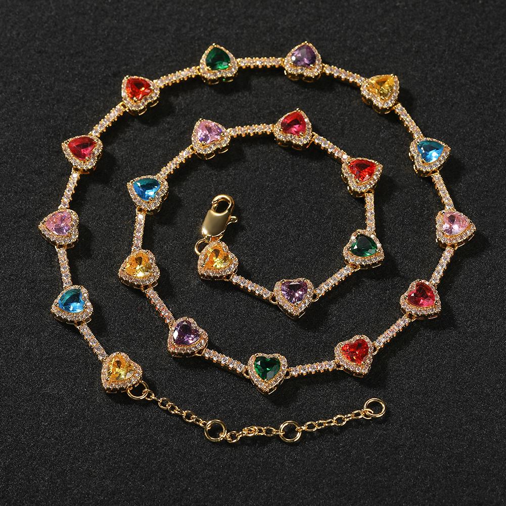 Luxury Heart-shaped Cz Chain With Candy Color Brass Lovely Colored Necklace For Wedding Parties And Gifts