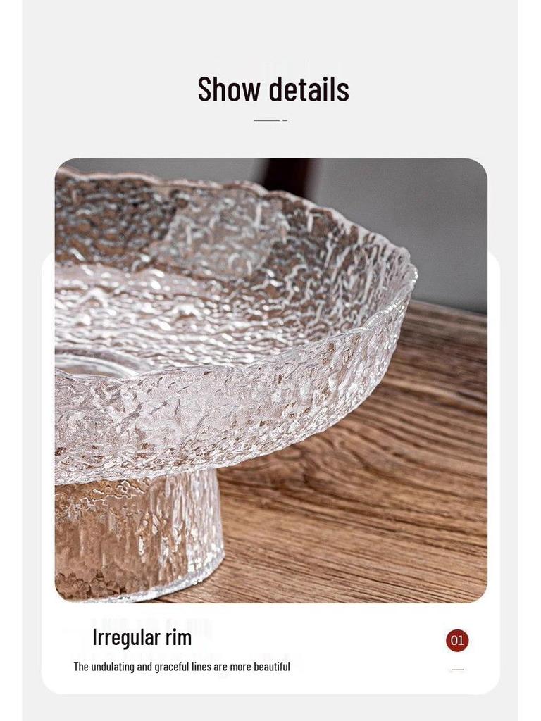 Glass Fruit Plate - Elegant High-Footed Dessert and Snack Holder for Living Room Coffee Table.
