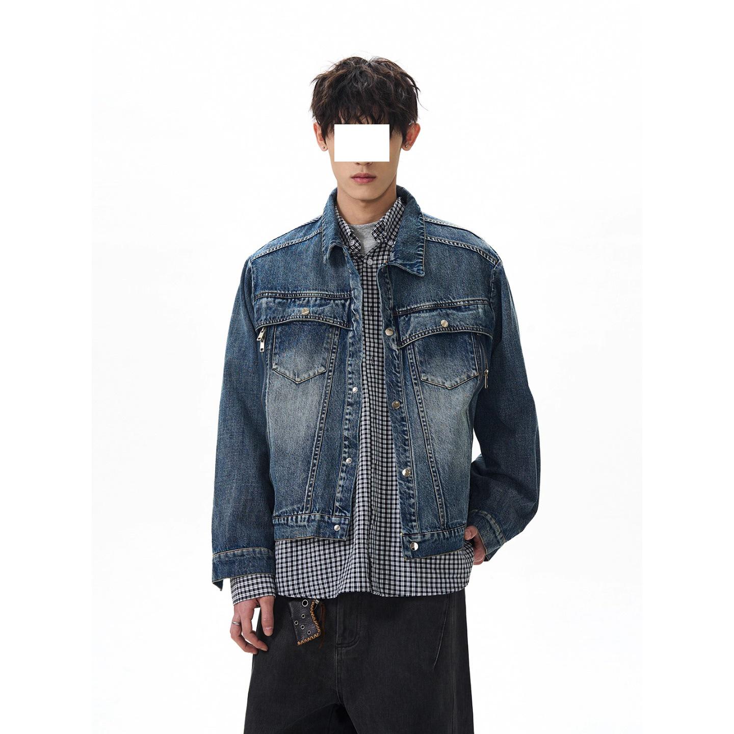 

Unisex Retro Korean Distressed Denim Jacket – Trendy, Loose-Fit, High-Street Style XXL синий