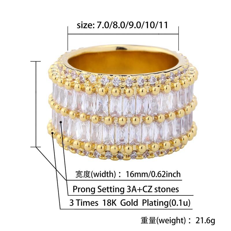 Double Row Bar Zircon Ring Hip Hop Style Unisex Finger Band Gold