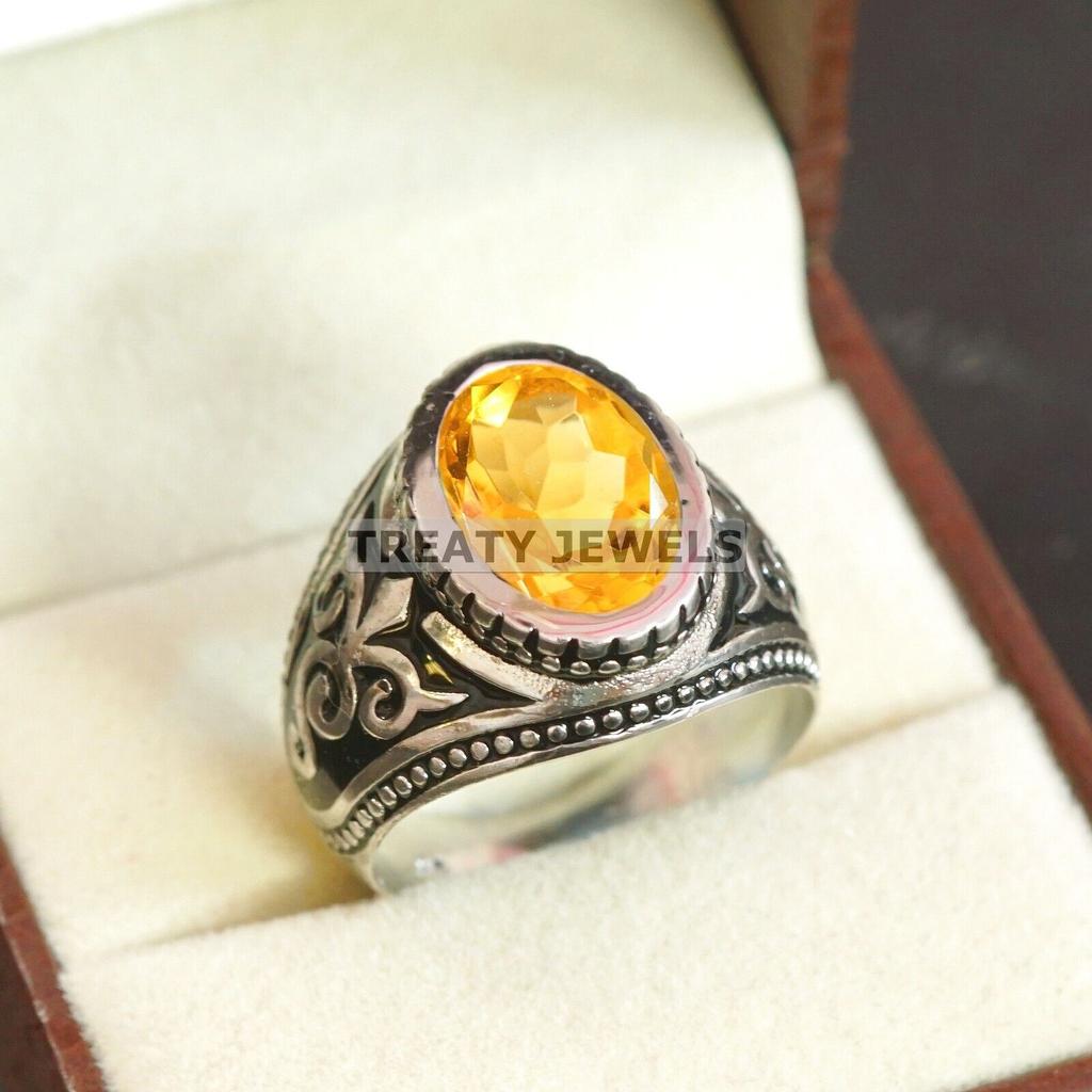 Citrine Oval Cut Gemstone With 925 Sterling Silver Ring For Men's #A951 JL375669221975