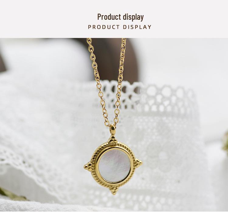 Sky Realm White Shell Clavicle Necklace: Gold-Plated Titanium Steel, Retro Light Luxury Design