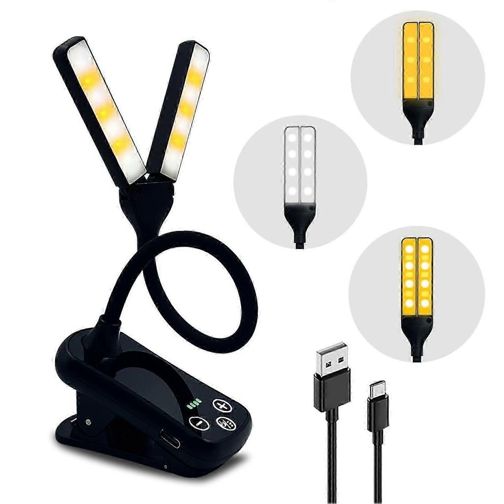 Reading Lamp Dimmable Chargeable Extendable Double Head Flicker-free Illumination Type-C 14LED Amber Book Light Home Supply QingHai