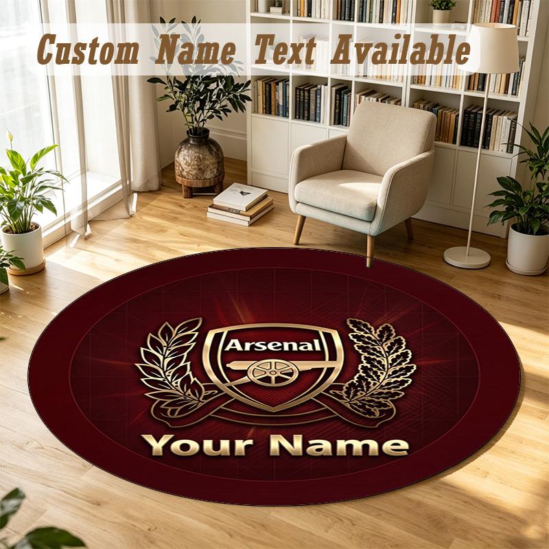 Round Rug Custom NameArsenal FC Pattern Non Slip Carpet Home Floor Decor
