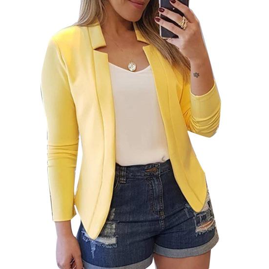 Fashion Solid Color No Button Blazer Women Long Sleeve Slim Fit Suit Jacket?Coat