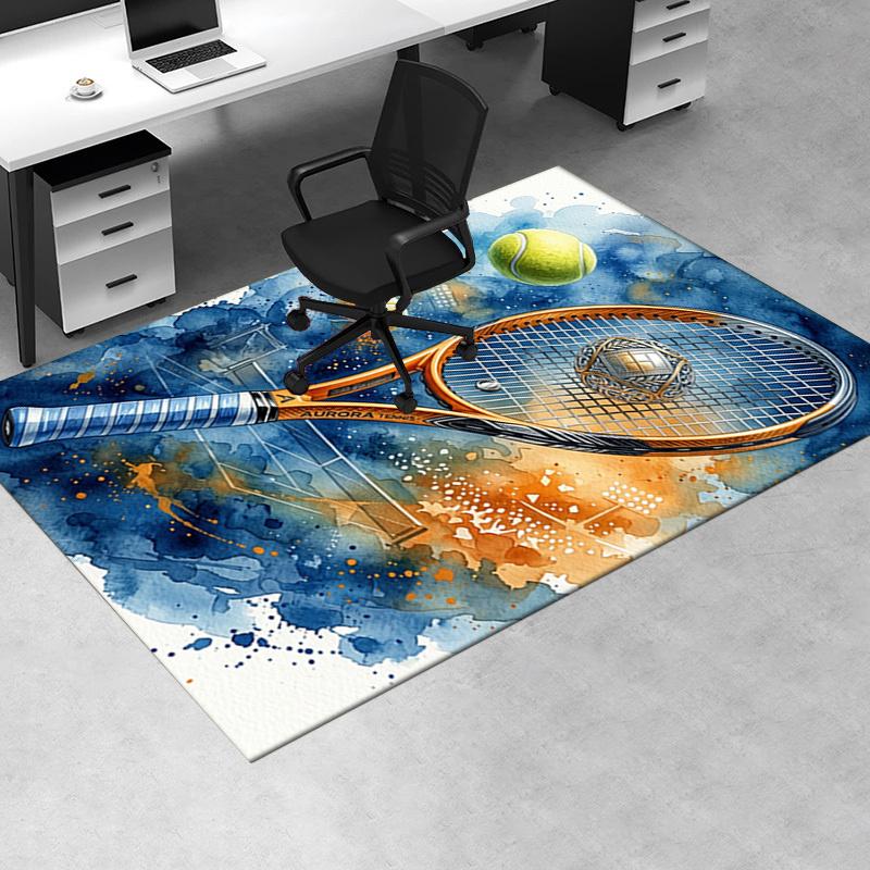 Tennis Racket,Tennis Ball Pattern Printed Chair Mat -Decorative Mats for Office Tables,Coffee Tables - Durable and Fashionable Carpet0331048