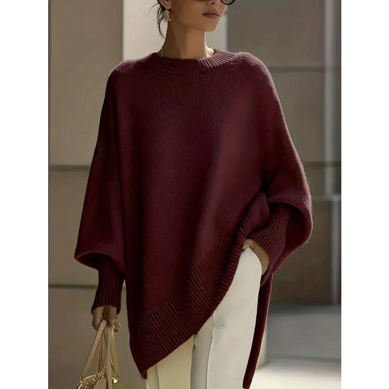 2 Autumn and Winter Crew Neck Pullover Knitted Sweater Women's Loose Lazy Style Solid Color Women's Sweater