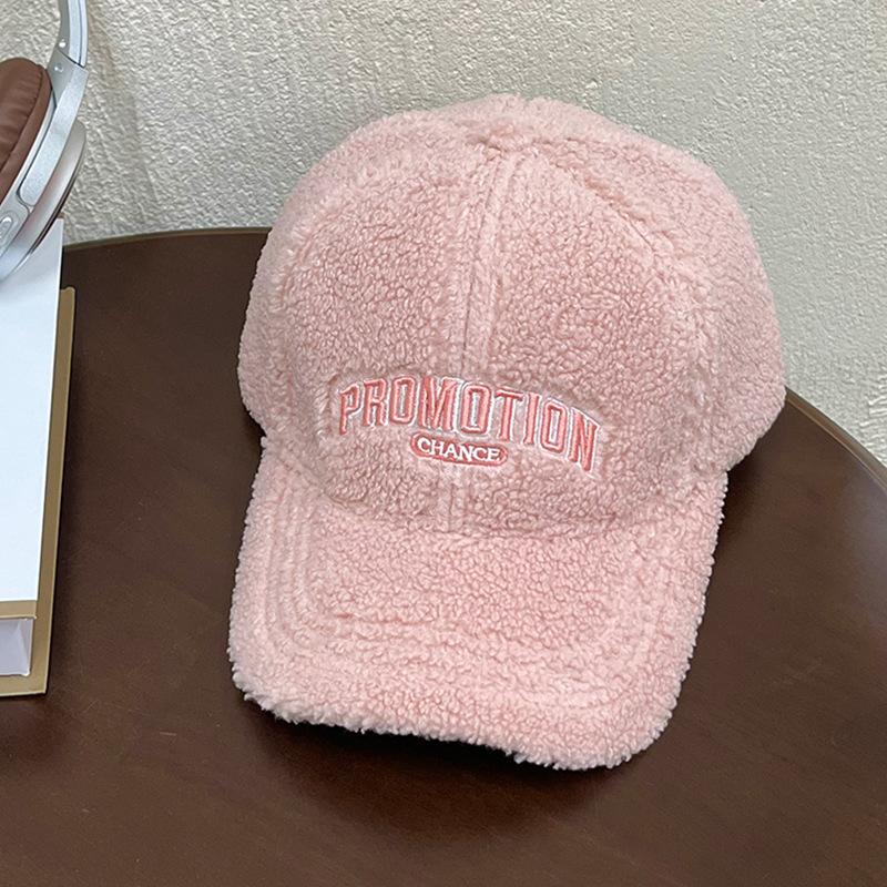 Lamb plush hat women's autumn and winter new wide-brimmed cap winter warm windproof face small baseball cap