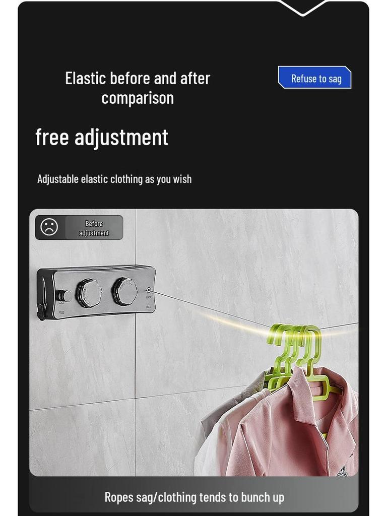 Dual-Line Retractable Indoor Clothesline, Wall-Mounted Stainless Steel, No-Drill Installation