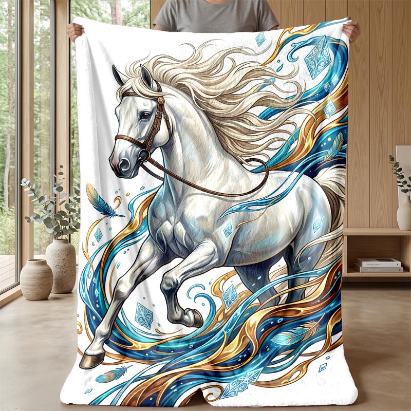 Ethereal Horse Symphony Theme Blanket Lightweight Warm Flannel Blanket Decorative Throw Blanket for Home Decoration