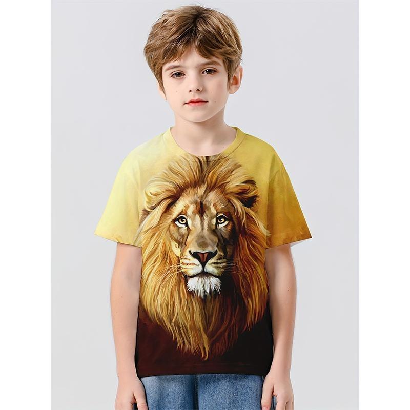 Summer Round Neck 3D Animal Pattern Printed Top Fashionable Casual Short Sleeved Children's Boy T-shirts