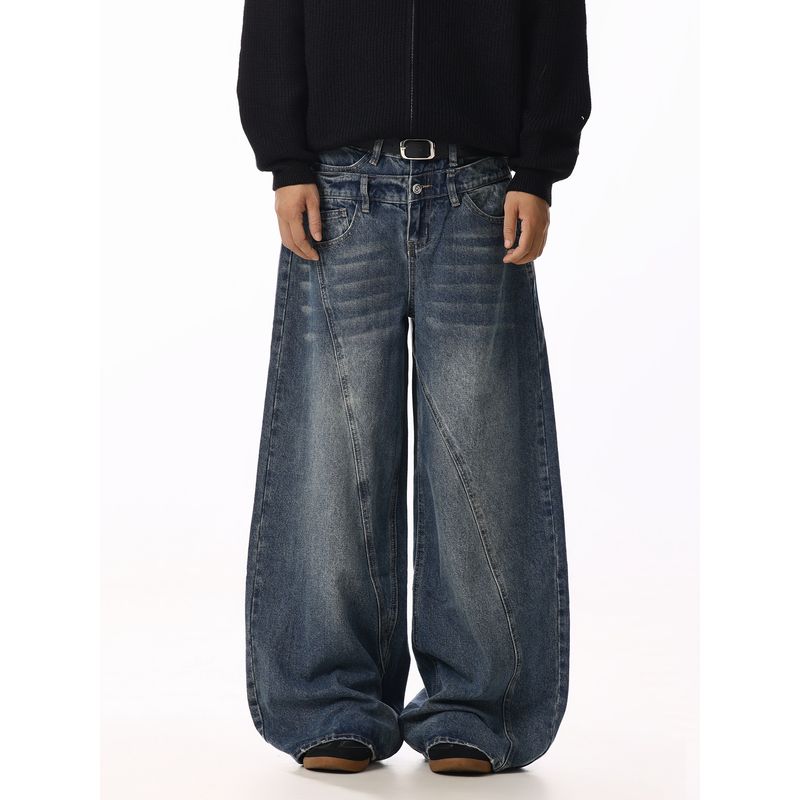 American Retro Irregular Deconstructed Scimitar Jeans for Men and Women, Designer Niche Loose Versatile Casual Wide-Leg Pants