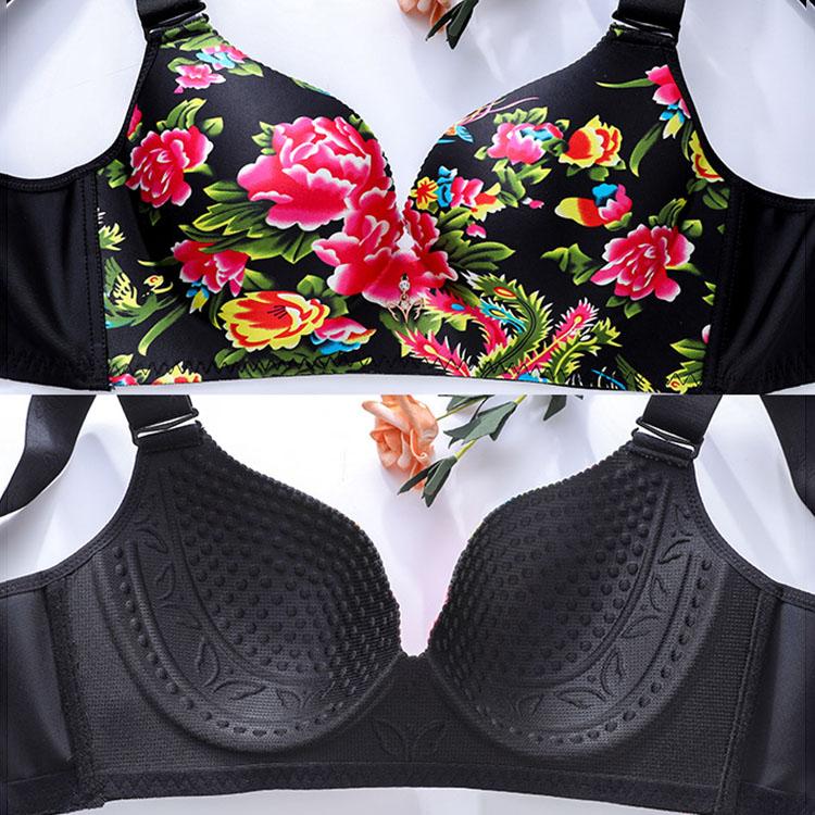 E-Cup Plus-Size-BH, dünn, sexy Blumenmuster, kein Stahlring, rot, gerafftes Bralette, unsichtbarer Push-Up-BH, ausgefallene Unterwäsche, sinnliche Dessous