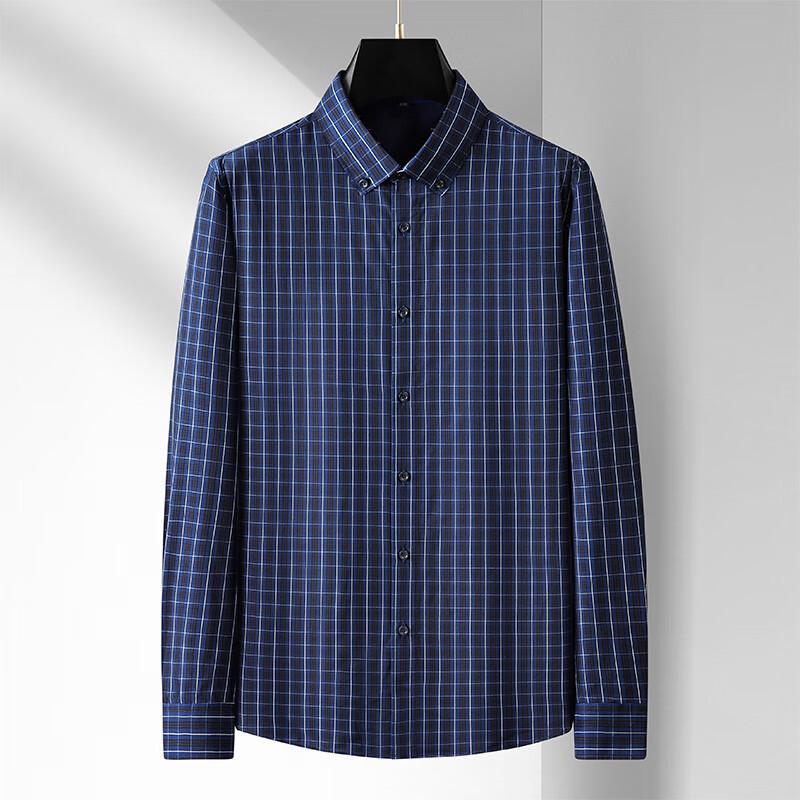 Dibinze Men's Plus Size Plaid Long-Sleeve Casual Shirt