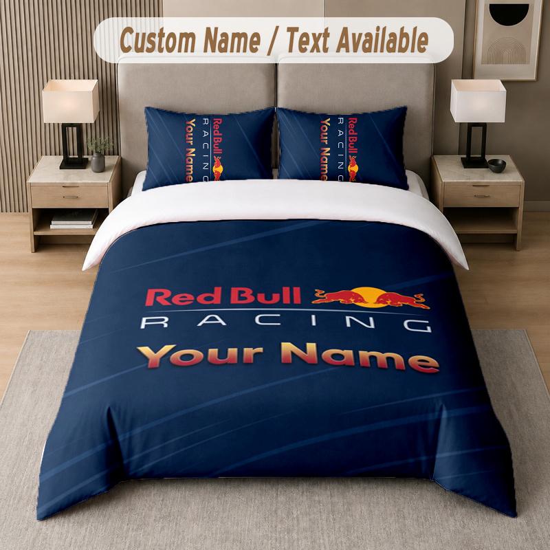 Vlastní jméno Red Bull Racing 3dílná sada povlaků na peřinu Personalizovaný text Ložní prádlo Povlaky na polštáře Ložnice