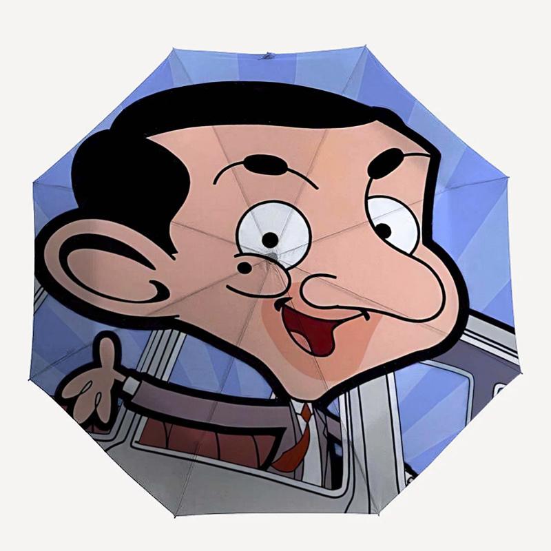 Ombrello da Viaggio a Tema Mr. Bean - 8 Stecche, Apertura e Chiusura Automatica, Design Pieghevole Portatile, Ombrello Compatto ed Elegante Adatto per Esterni