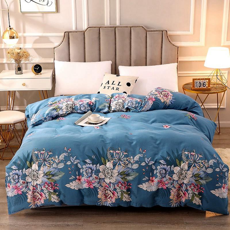 Luxury Flower Style Cotton Duvet Cover Skin-friendly Soft Bedding White Floral Botanical Pattern Comforter Cover with Zipper