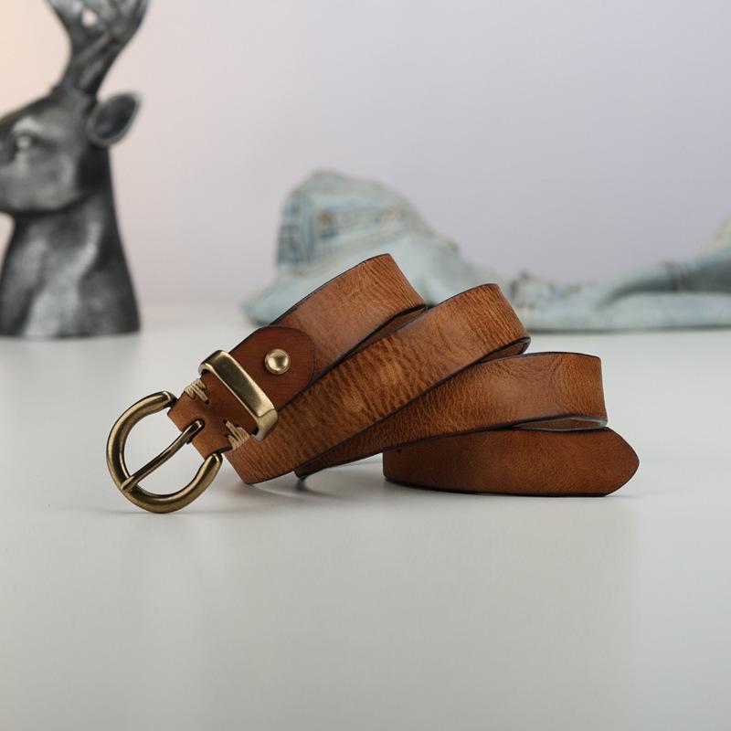 Pure Cowhide Pin Buckle Retro Handmade Real First Layer Cowhide Belt Hong Kong Style Denim Belt Jeans Fashion