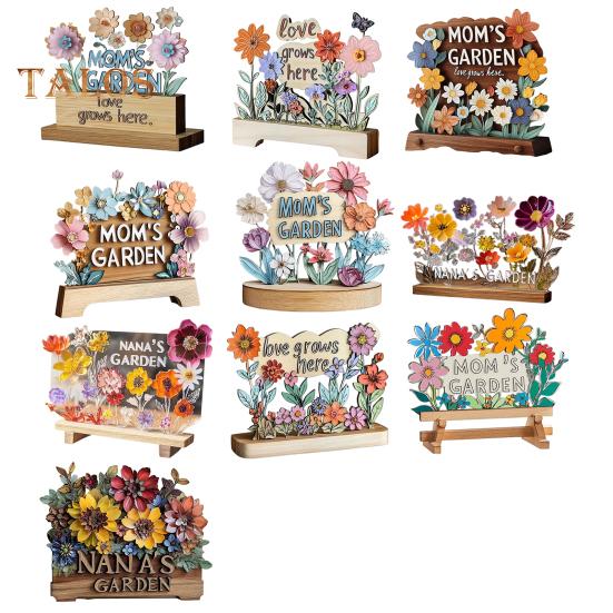 Mamčin zahradní ornament Láska zde roste cedulka s dřevěnou základnou Stolní středová dekorace Dárky k narozeninám ke Dni matek pro vyjádření vděčnosti