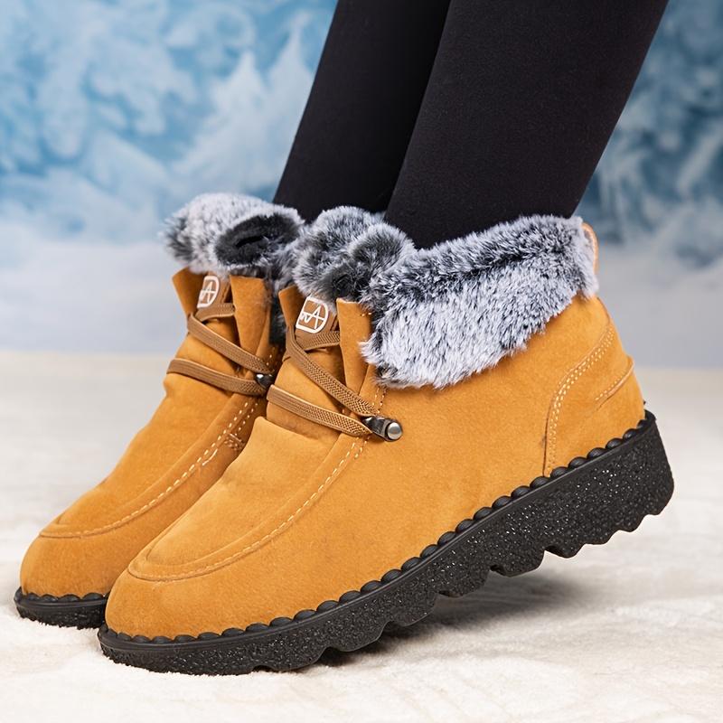 Women'S Winter Ankle Boots - Cozy Fleece-Lined Round Toe Lace-Up Boots with Thick Sole, Black & Gray Plush Design, for Cold Weather