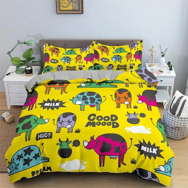 Cute Cat Bedding Set 2-3Pcs Bedroom Quilt Cover Set Single Double Size Polyester Duvet Cover Pillowcase for Adult Boy Girl