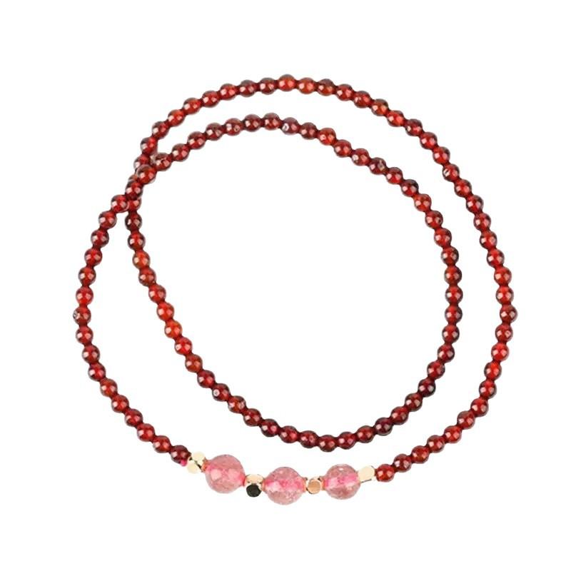 Natural Crystal Garnet Strawberry Crystal Double Ring Bracelet Bangles Women Fashion Jewelry Accessories Gift