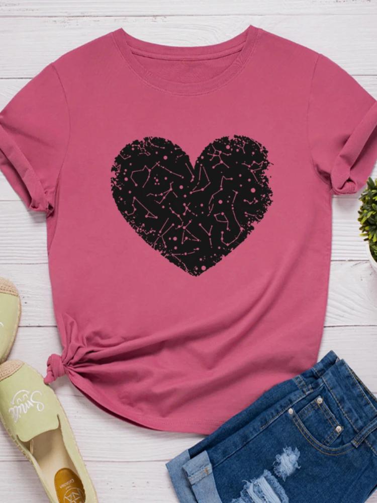 Black Heart Print T Shirt Women Short Sleeve O Neck Loose Tshirt Summer Women Causal Tee Shirt Tops Camisetas Mujer