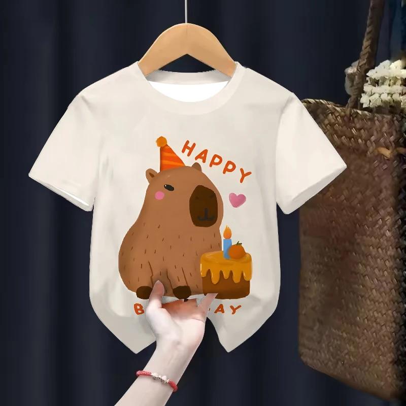 Capybara Kids Clothing Tees Summer Printed Cartoon Fashion Short Sleeve T-shirt Girls Loose Tops T Shirts